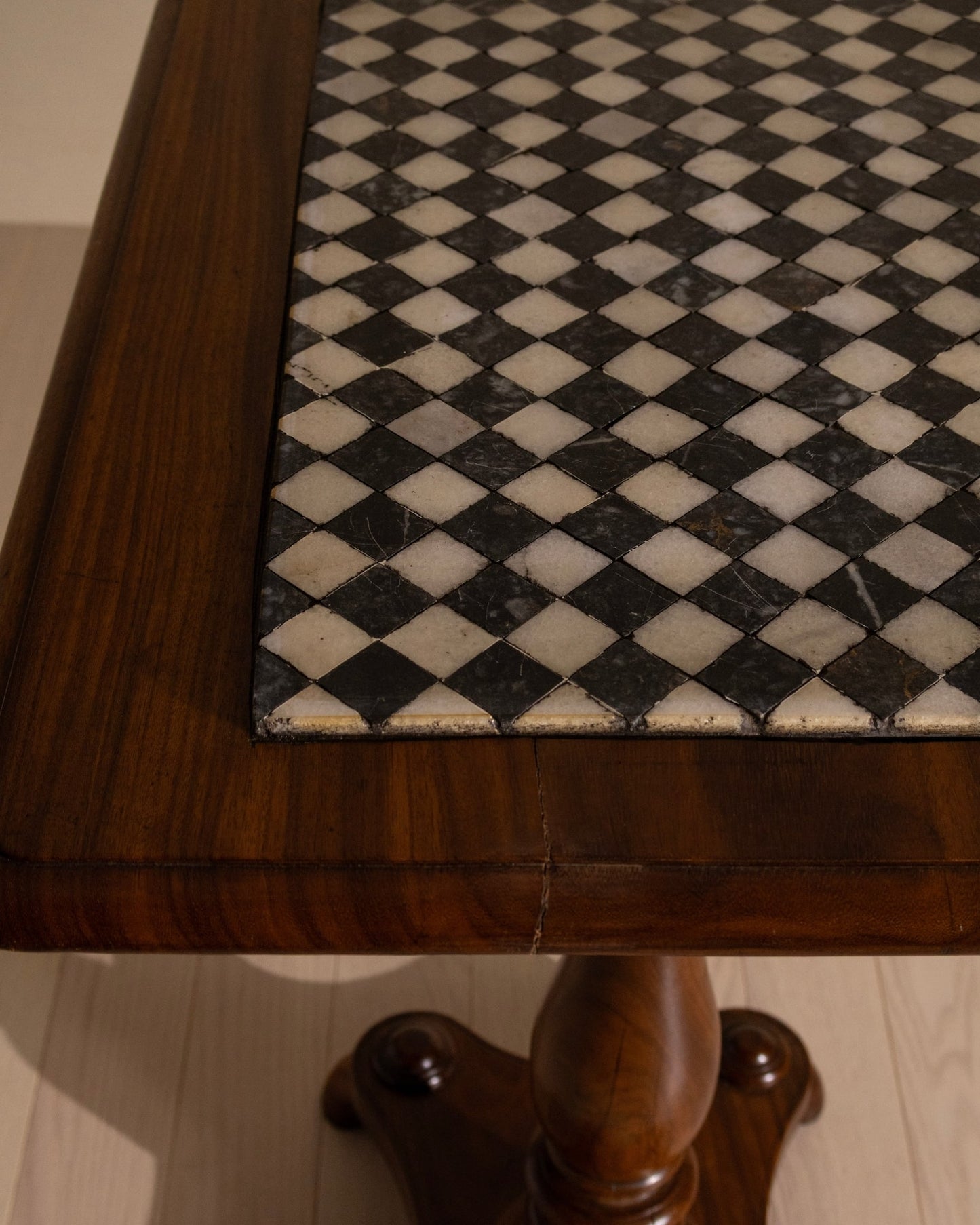 19th Century English Marble Checkerboard Lamp Table
