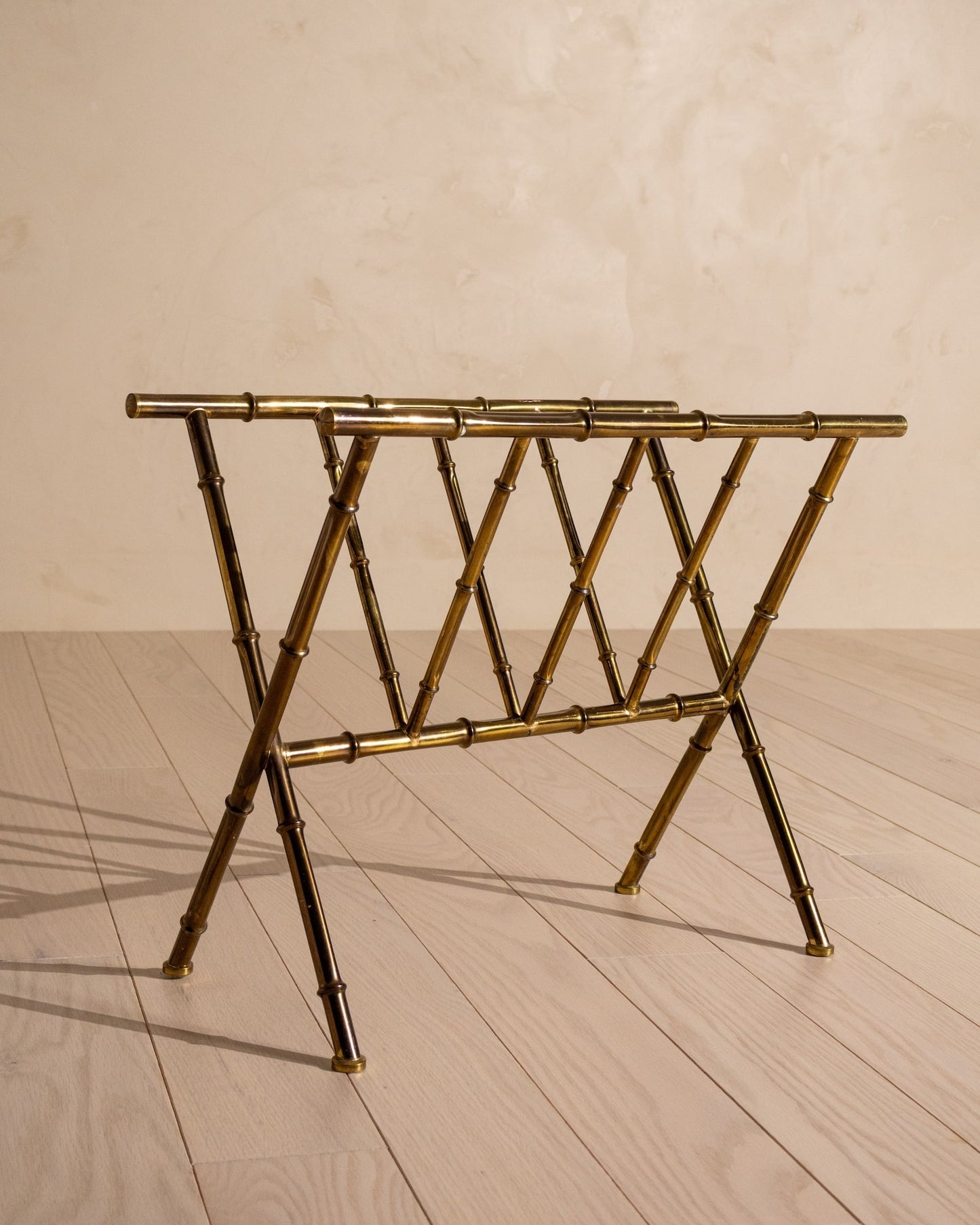 Vintage Brass Faux‑Bamboo Magazine Holder
