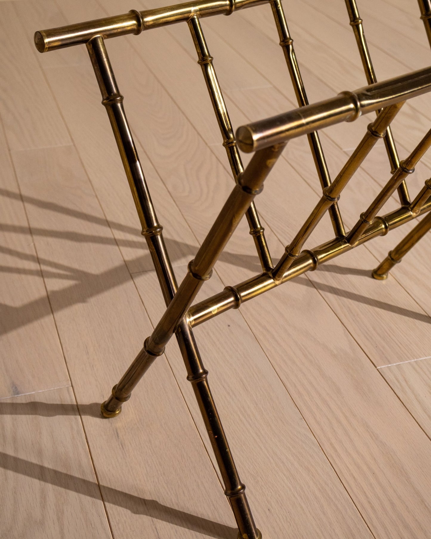 Vintage Brass Faux‑Bamboo Magazine Holder
