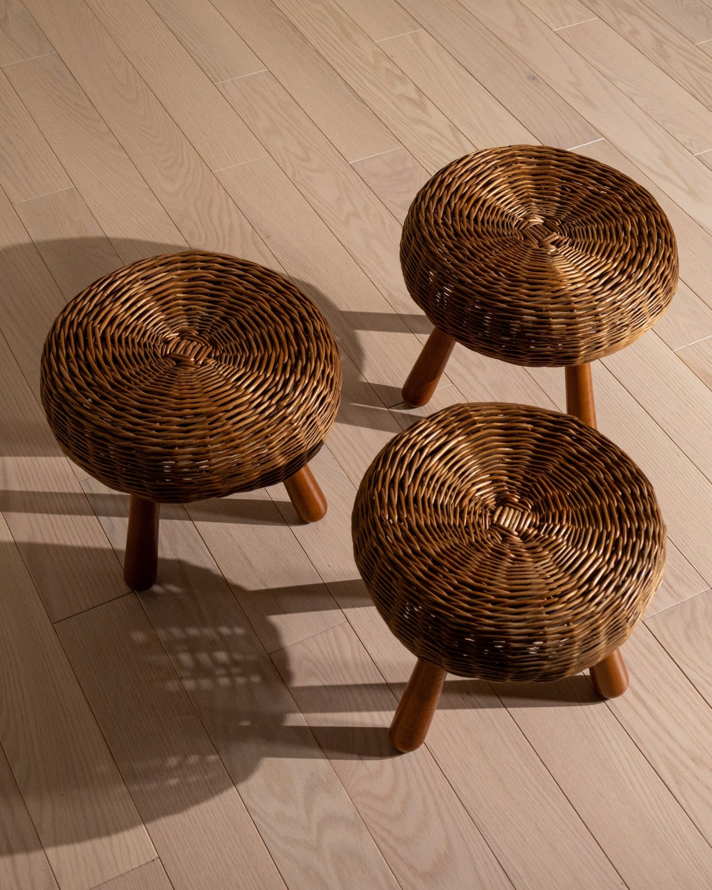 20th Century Tony Paul Rattan Fireside Stools (Sold Individually)