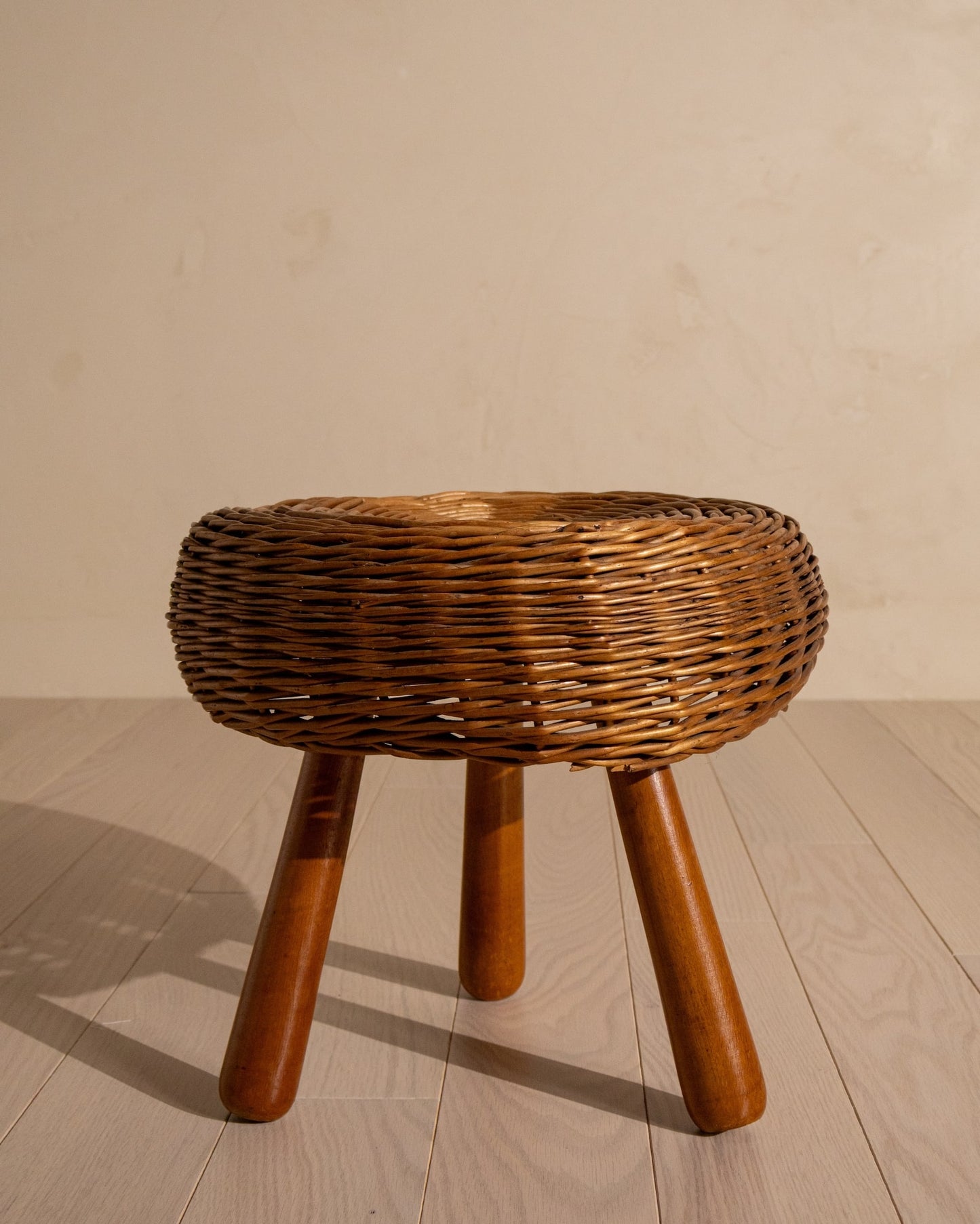 20th Century Tony Paul Rattan Fireside Stools (Sold Individually)