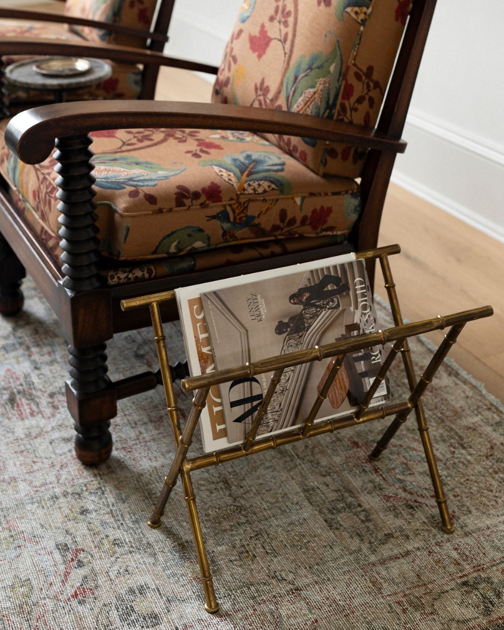 Vintage Brass Faux‑Bamboo Magazine Holder