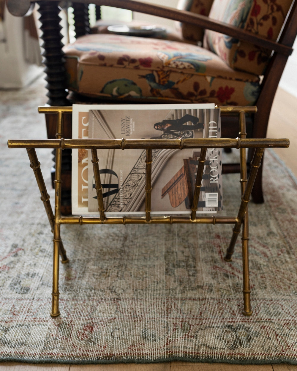 Vintage Brass Faux‑Bamboo Magazine Holder