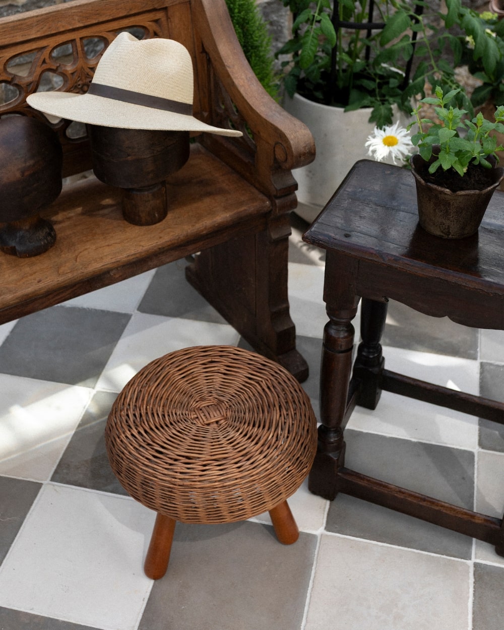 20th Century Tony Paul Rattan Fireside Stools (Sold Individually)