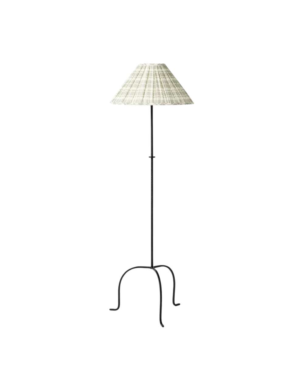 Metal Floor Lamp with Green Pleated Plaid Shade