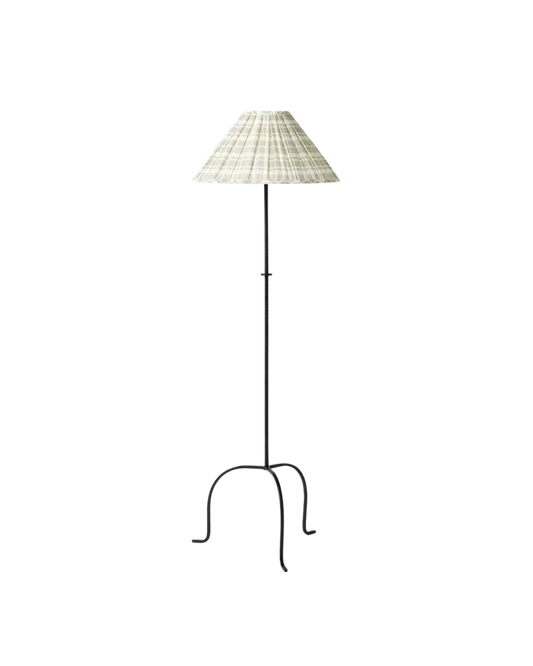 Metal Floor Lamp with Green Pleated Plaid Shade