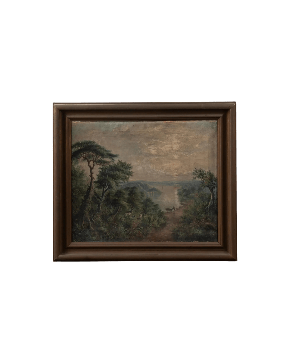 19th Century Original Swedish Oil on Canvas Landscape With Forest and Lake