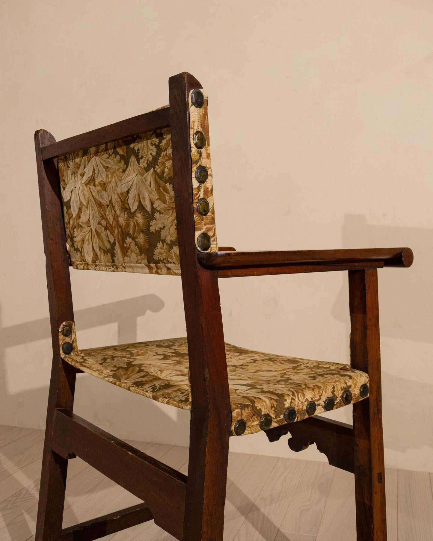 Early 19th Century Spanish Walnut Armchair with Antique French Textile