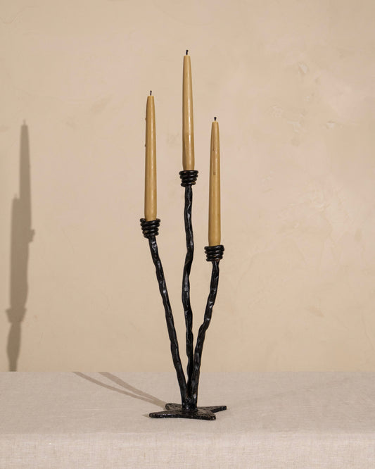 Vintage Brutalist Hand-Forged Iron Candelabra
