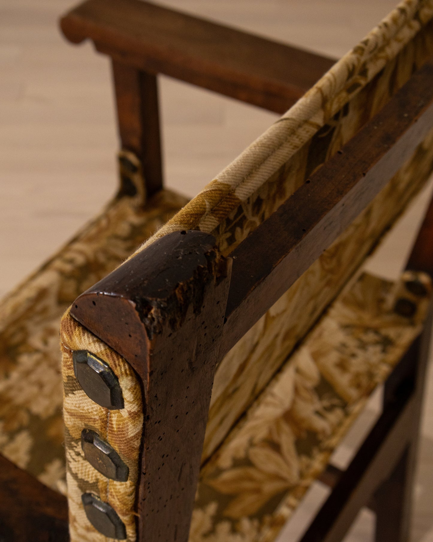 Early 19th Century Spanish Walnut Armchair with Antique French Textile