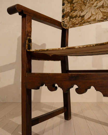 Early 19th Century Spanish Walnut Armchair with Antique French Textile