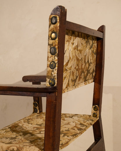 Early 19th Century Spanish Walnut Armchair with Antique French Textile