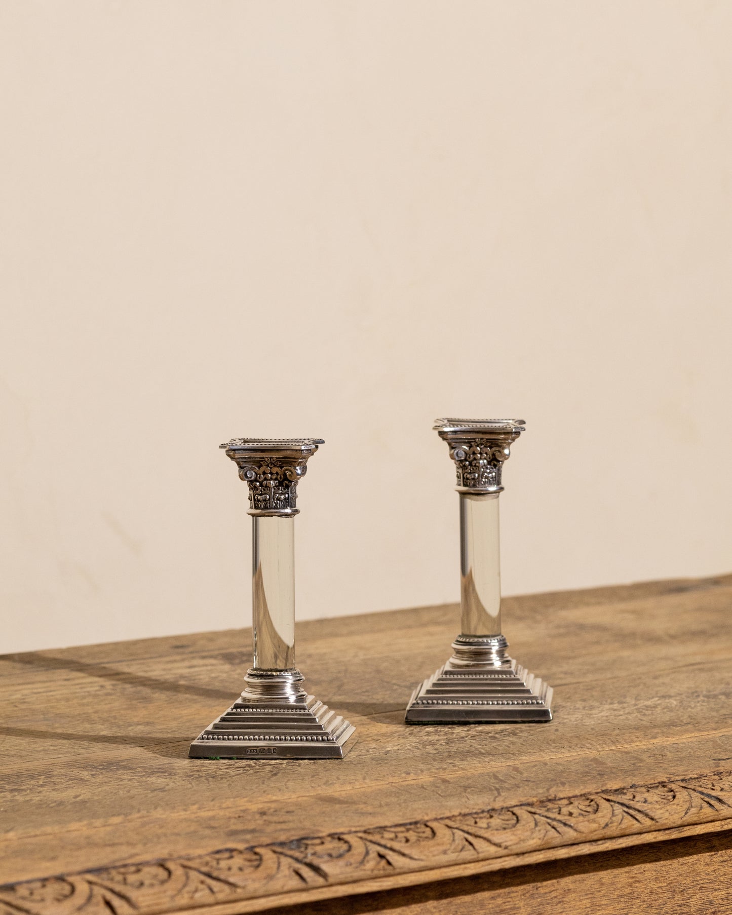 Sterling Silver & Crystal Candlesticks — Pair