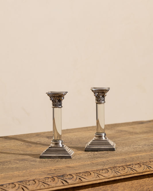 Sterling Silver & Crystal Candlesticks — Pair