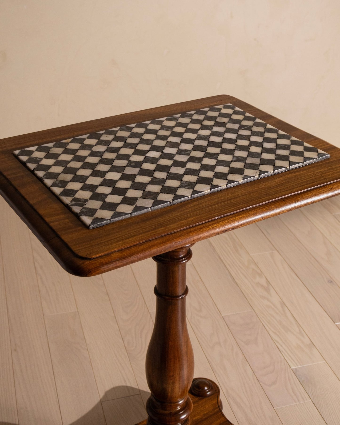 19th Century English Marble Checkerboard Lamp Table