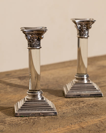 Sterling Silver & Crystal Candlesticks — Pair