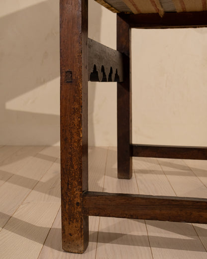 Early 19th Century Spanish Walnut Armchair with Antique French Textile