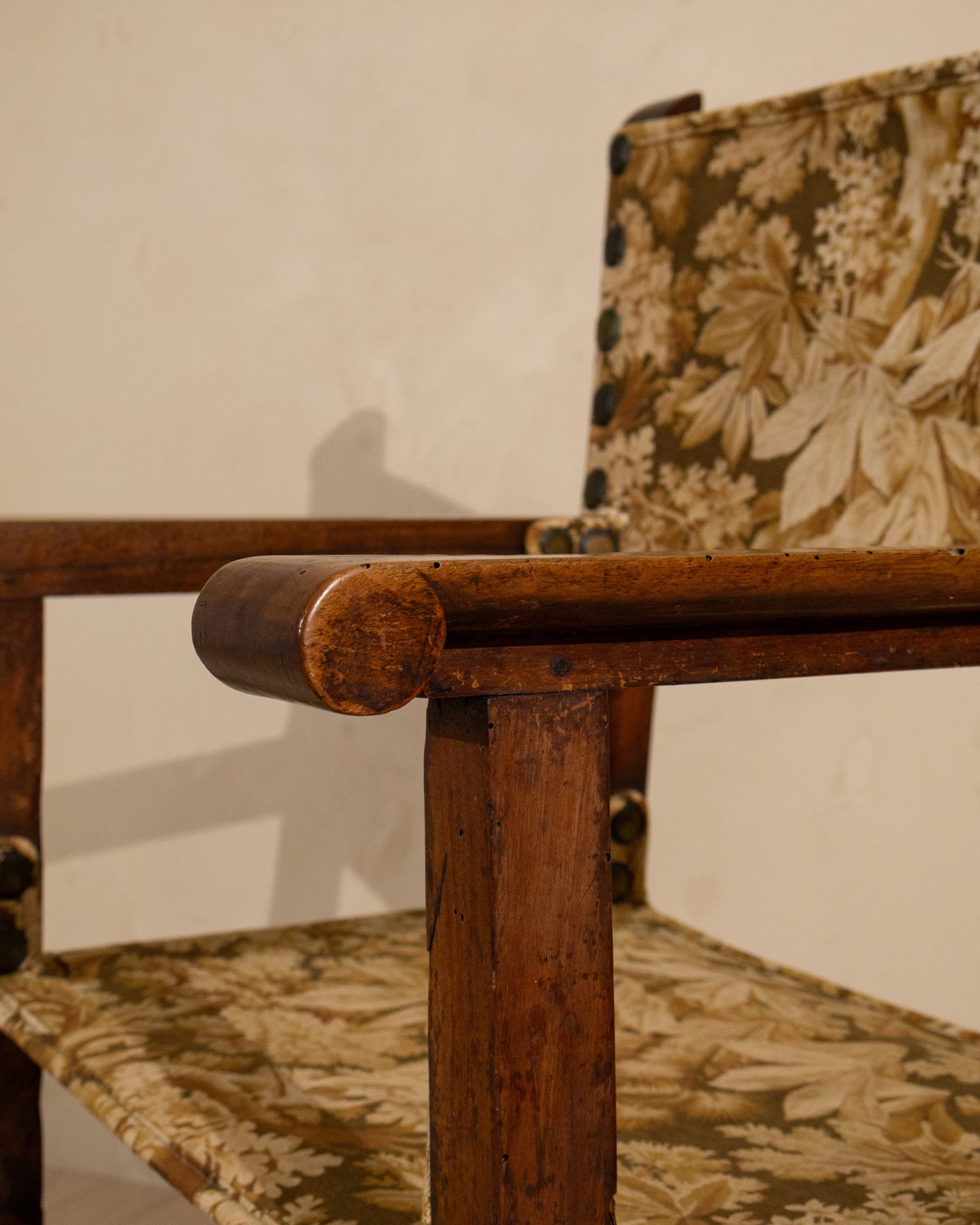 Early 19th Century Spanish Walnut Armchair with Antique French Textile