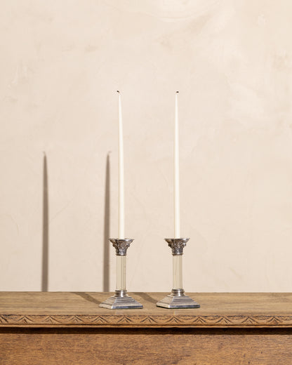 Sterling Silver & Crystal Candlesticks — Pair