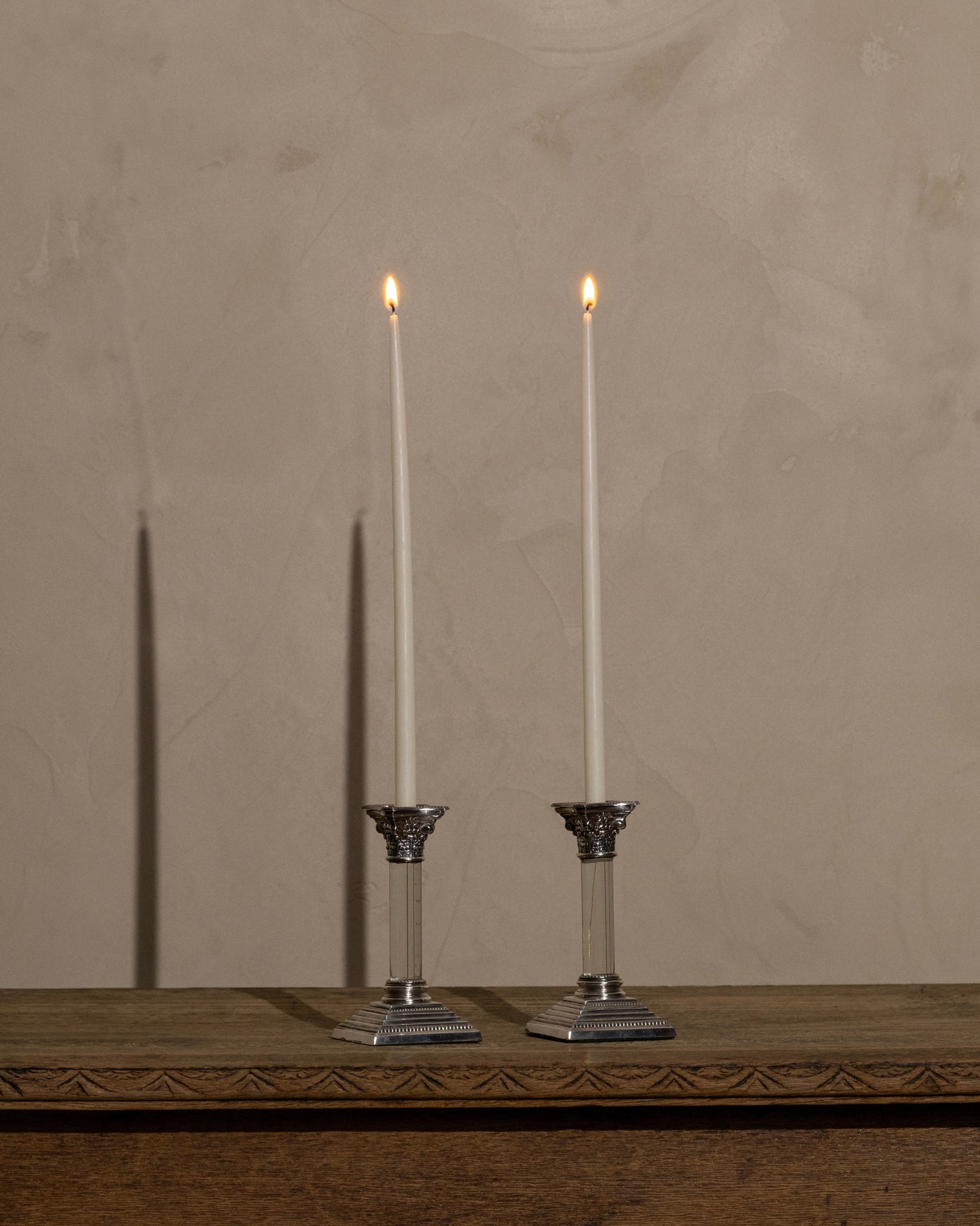 Sterling Silver & Crystal Candlesticks — Pair