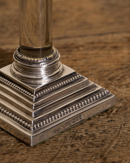 Sterling Silver & Crystal Candlesticks — Pair