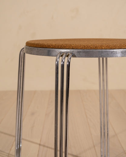 1930s English Alpax Art Deco Chrome and Cork Stool
