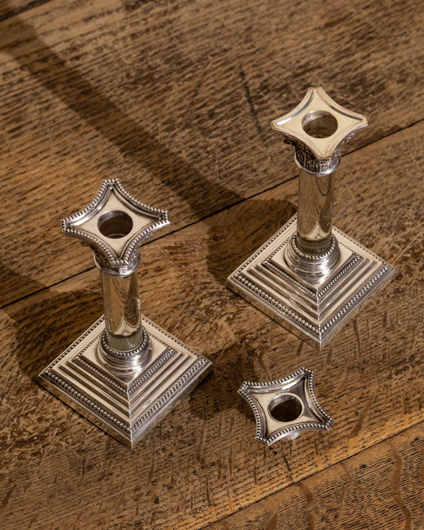 Sterling Silver & Crystal Candlesticks — Pair