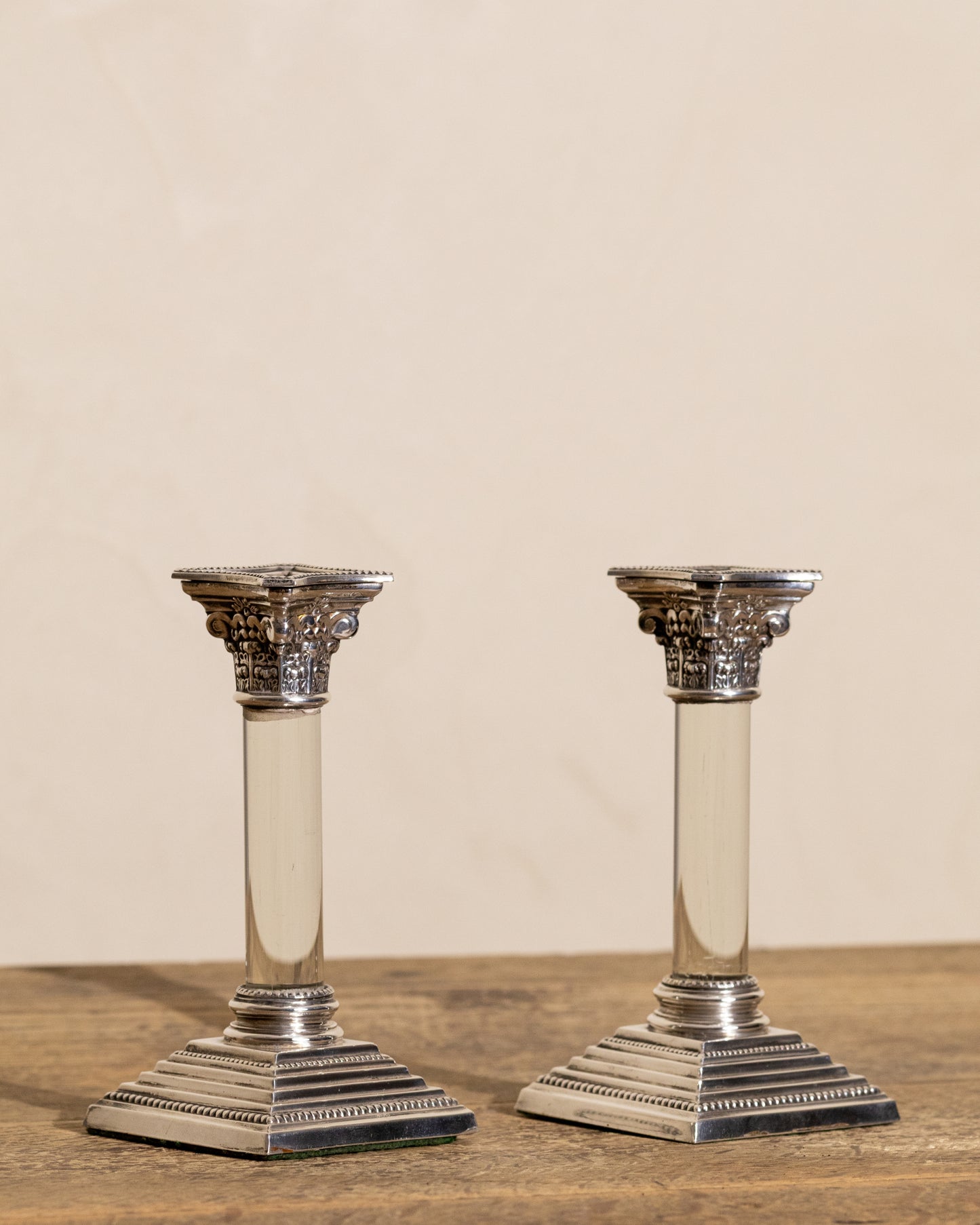 Sterling Silver & Crystal Candlesticks — Pair