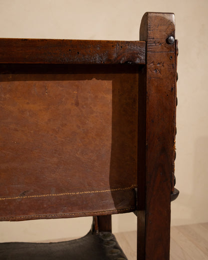 Early 19th Century Spanish Walnut Armchair with Original Leather