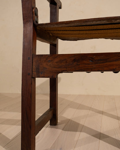 Early 19th Century Spanish Walnut Armchair with Original Leather