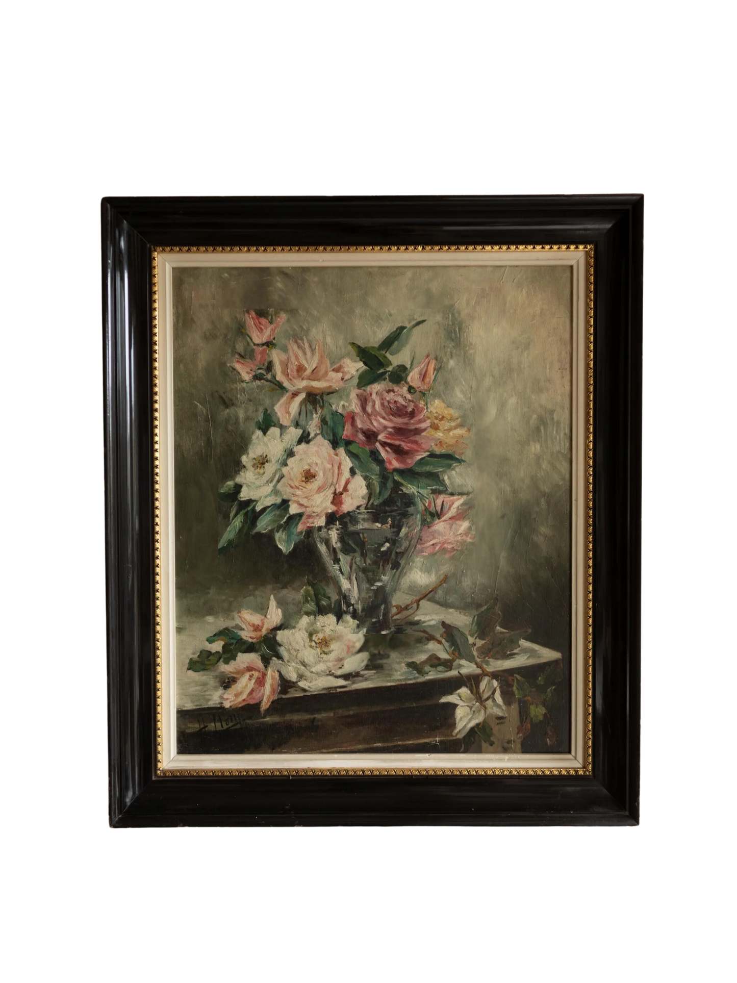 Antique Still Life Roses Painting