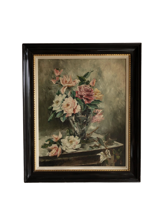 Antique Still Life Roses Painting