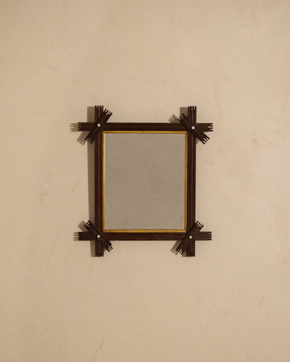 Antique Folk Art Mirror with Crossed Wood Corners