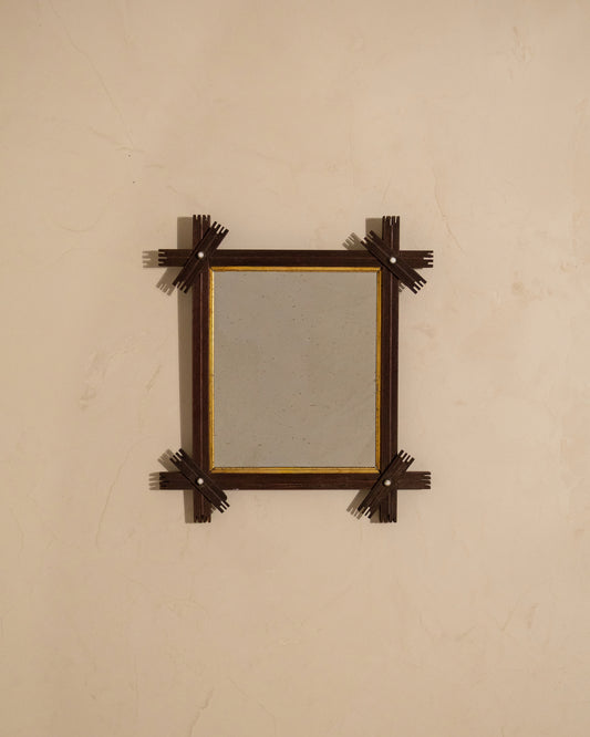 Antique Folk Art Mirror with Crossed Wood Corners