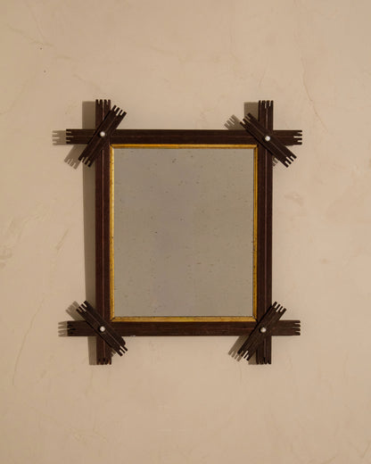 Antique Folk Art Mirror with Crossed Wood Corners