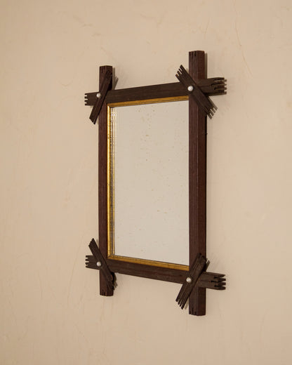 Antique Folk Art Mirror with Crossed Wood Corners