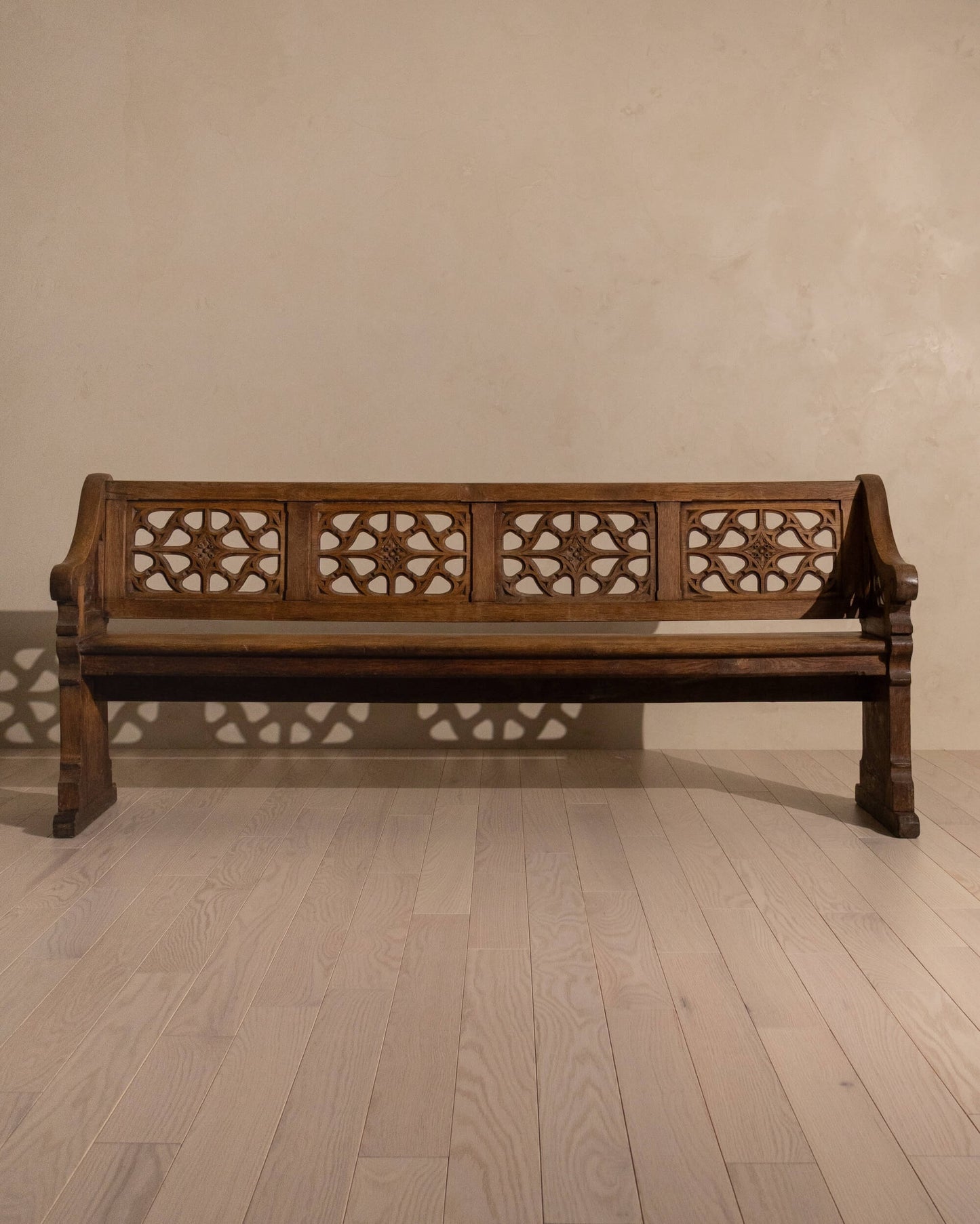 19th-Century Oak Gothic Revival Church Pew