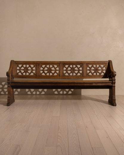 19th-Century Oak Gothic Revival Church Pew
