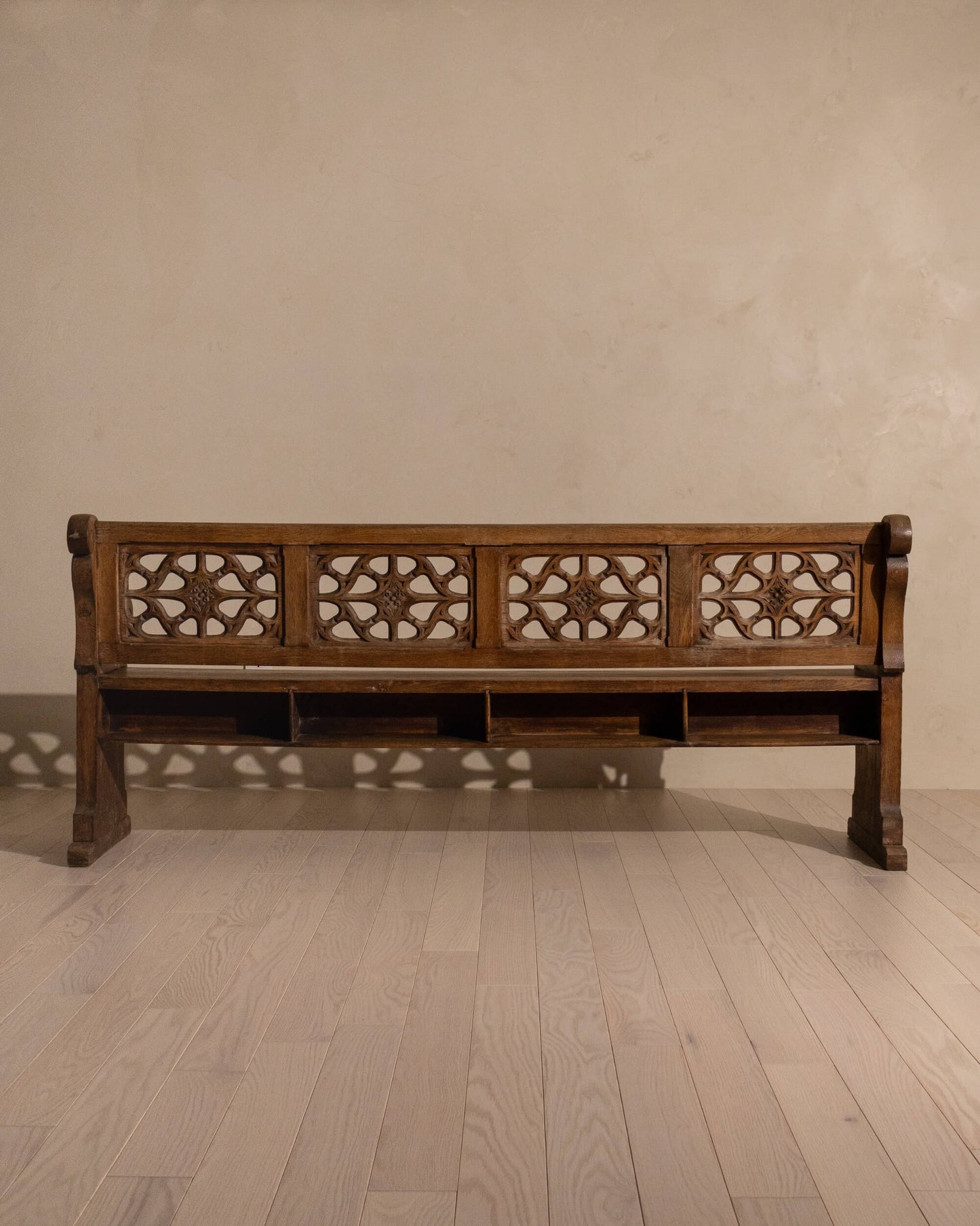 19th-Century Oak Gothic Revival Church Pew