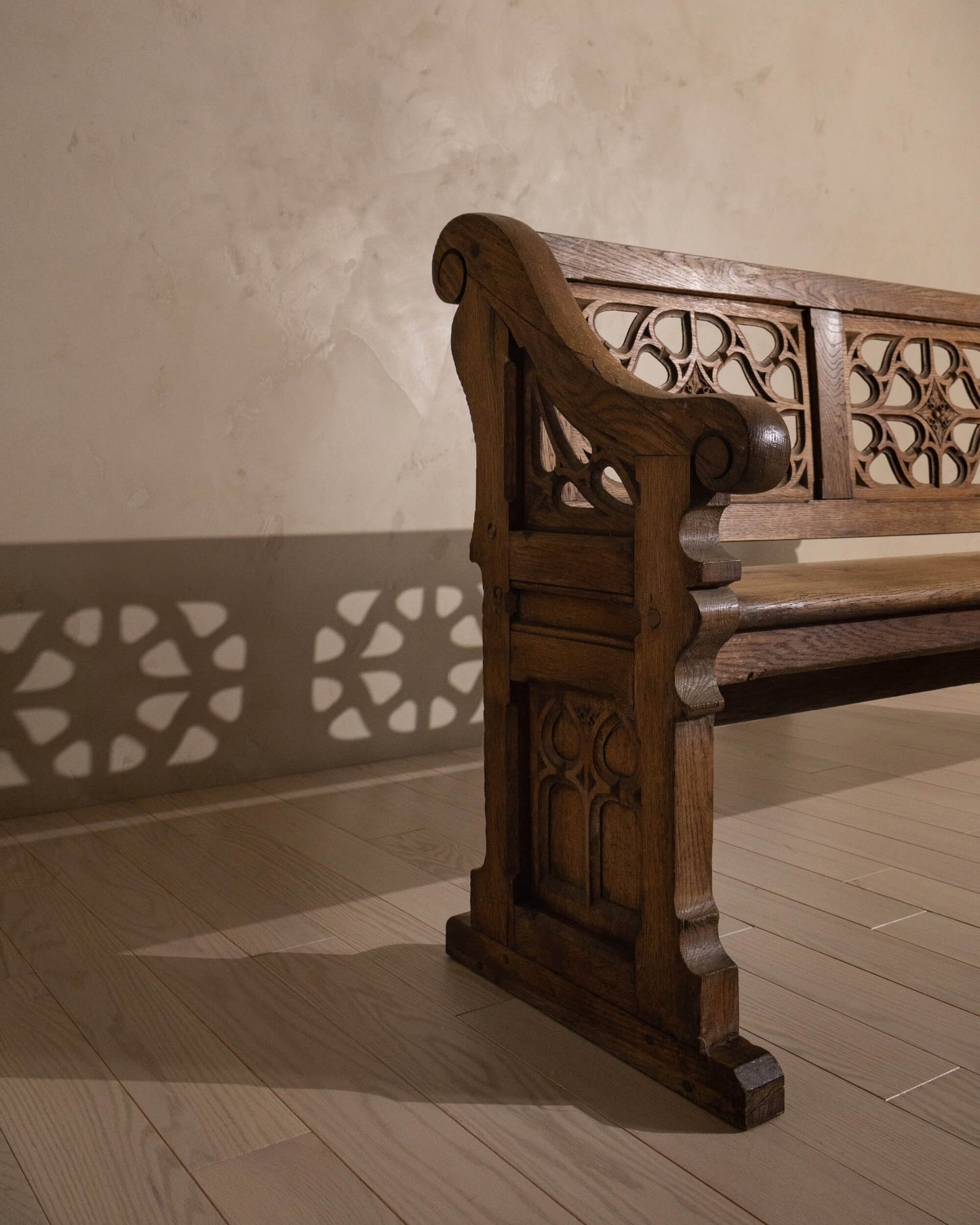 19th-Century Oak Gothic Revival Church Pew