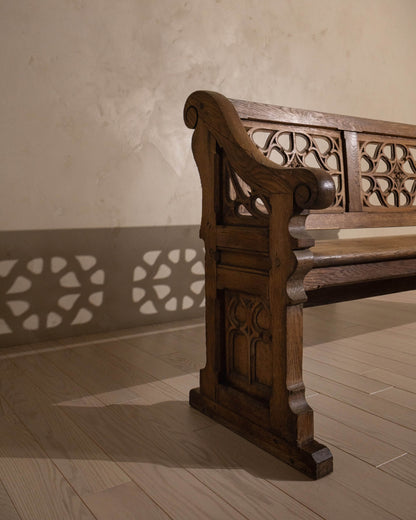 19th-Century Oak Gothic Revival Church Pew