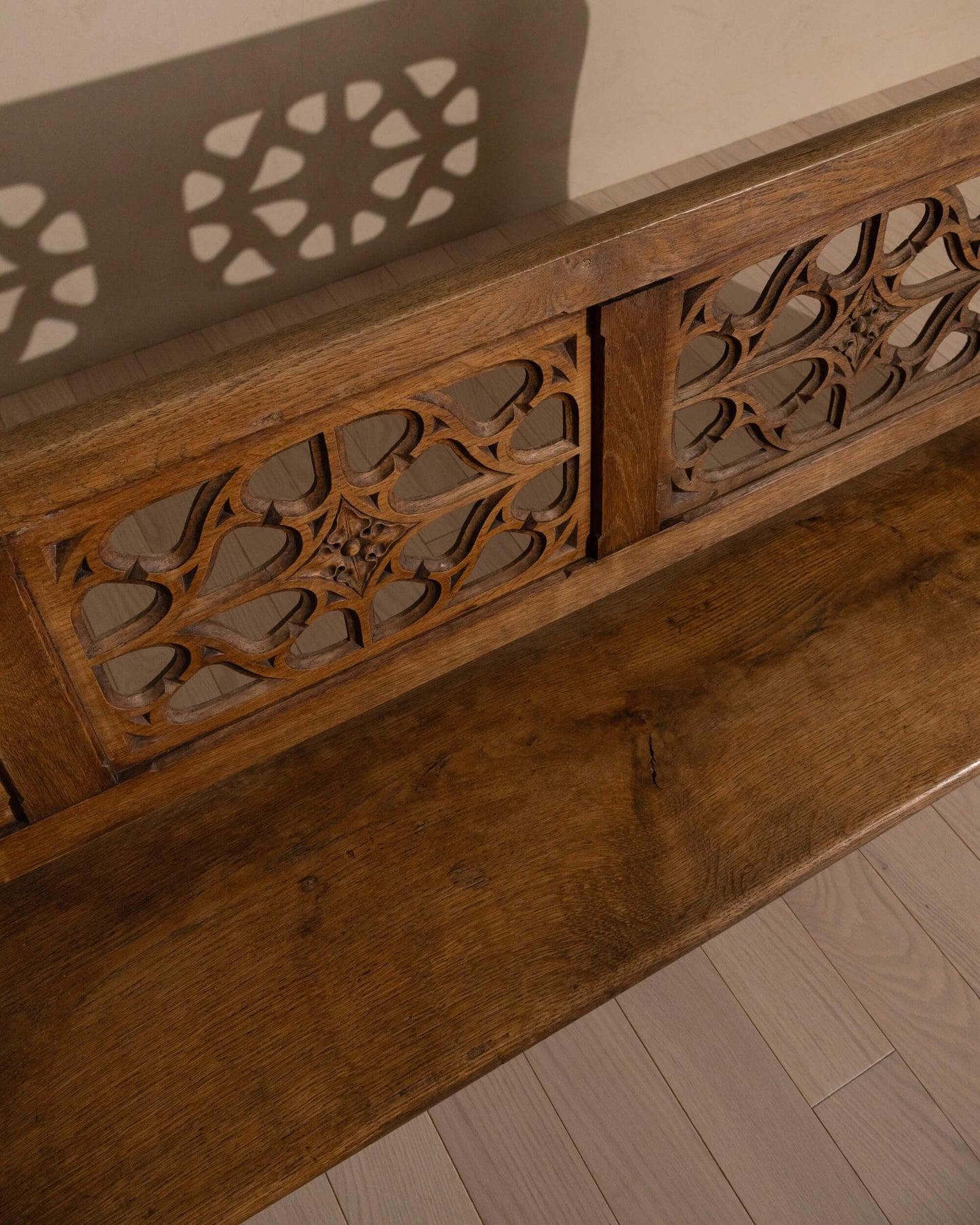 19th-Century Oak Gothic Revival Church Pew