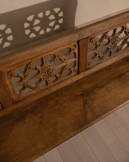 19th-Century Oak Gothic Revival Church Pew