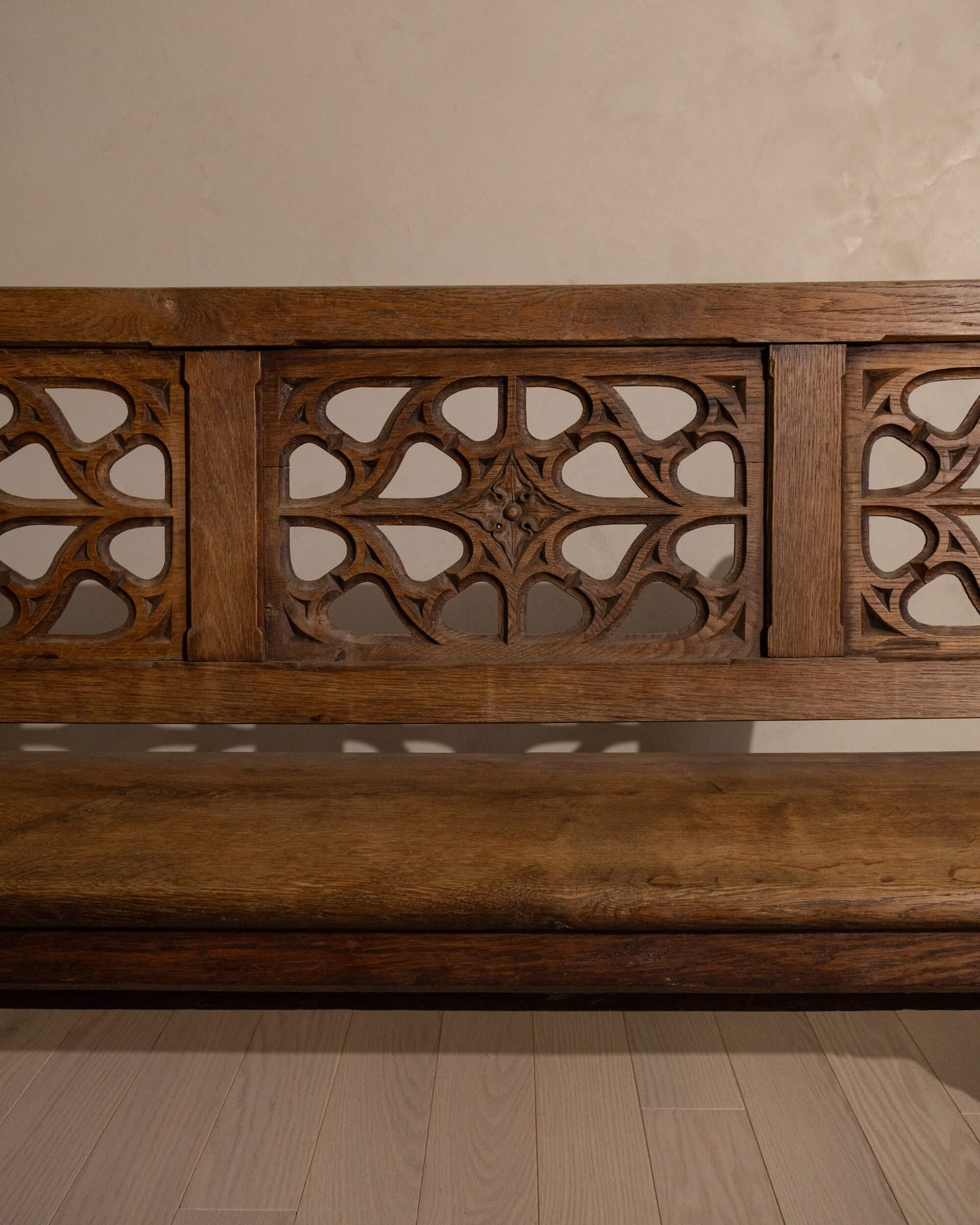 19th-Century Oak Gothic Revival Church Pew