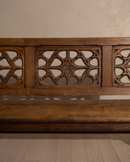 19th-Century Oak Gothic Revival Church Pew