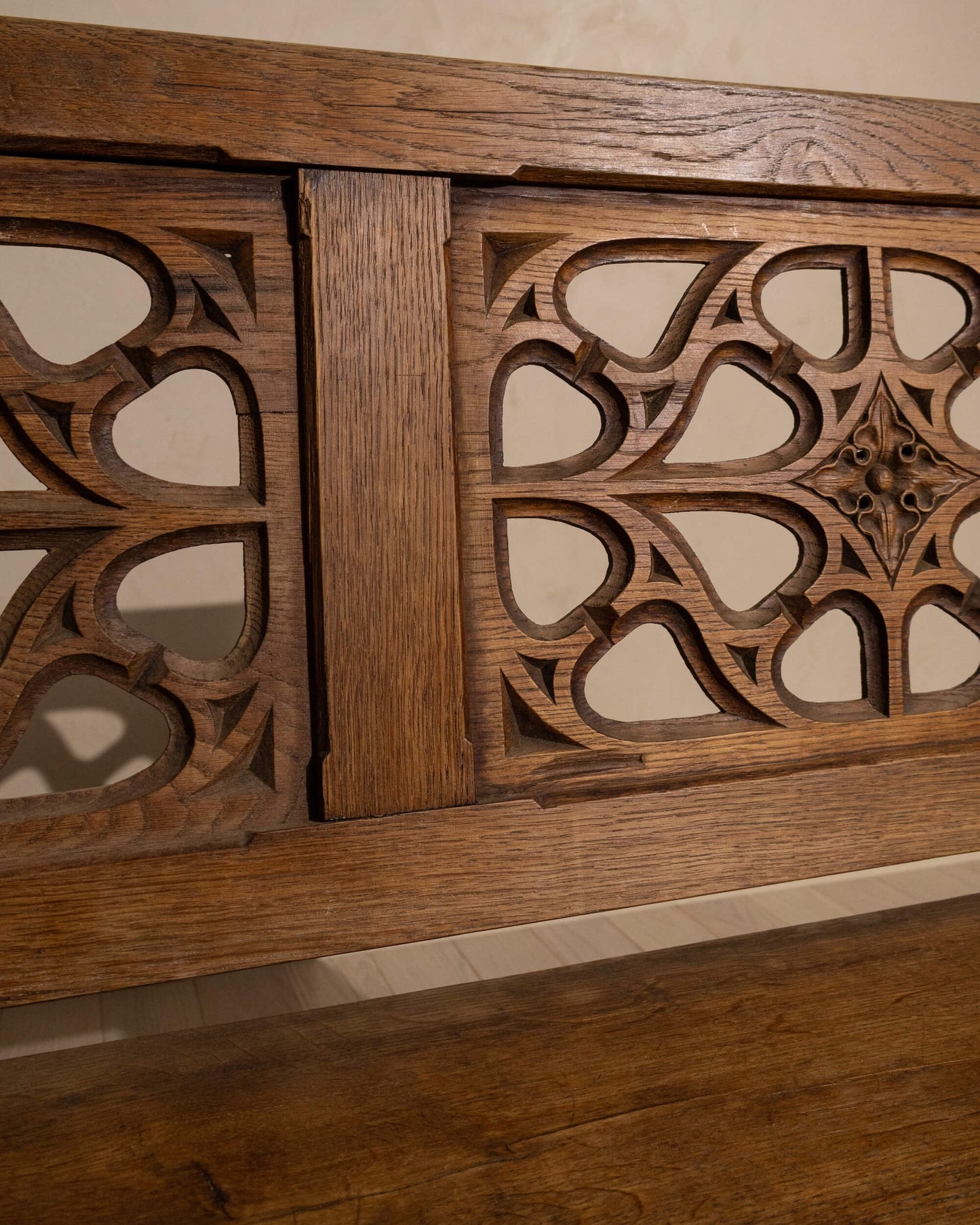19th-Century Oak Gothic Revival Church Pew