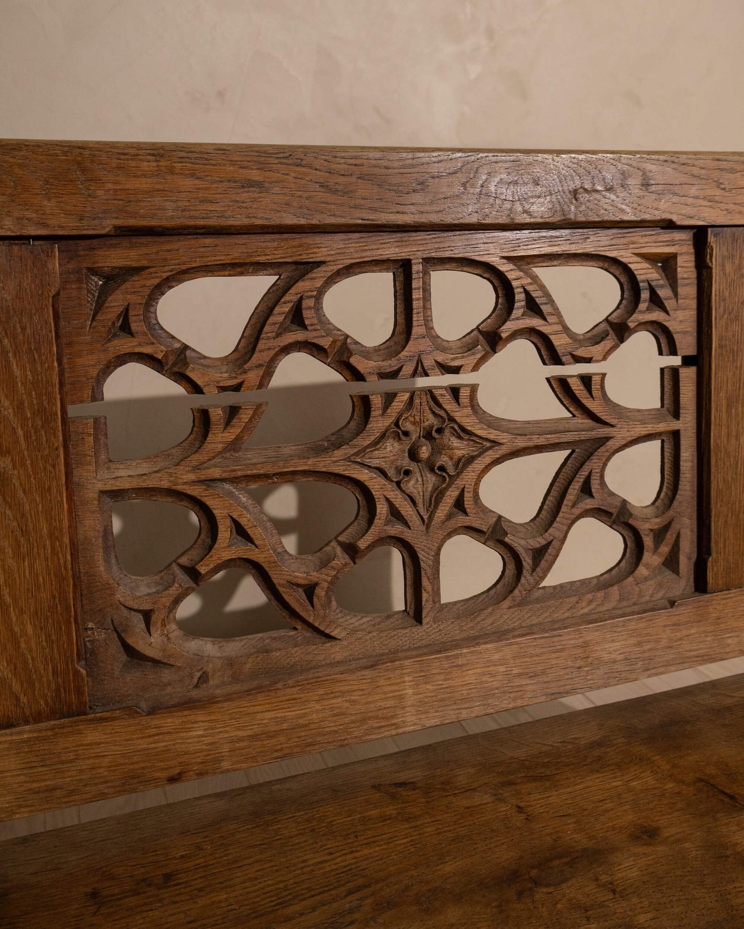 19th-Century Oak Gothic Revival Church Pew