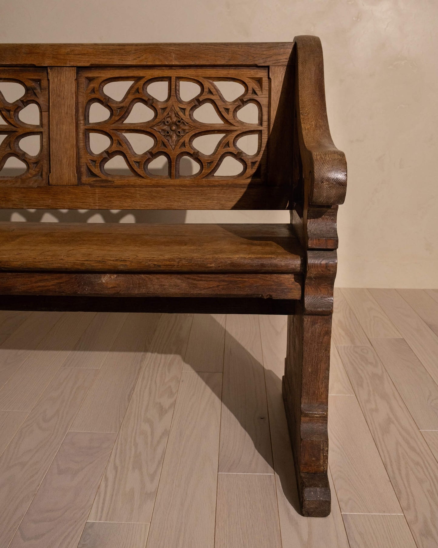 19th-Century Oak Gothic Revival Church Pew