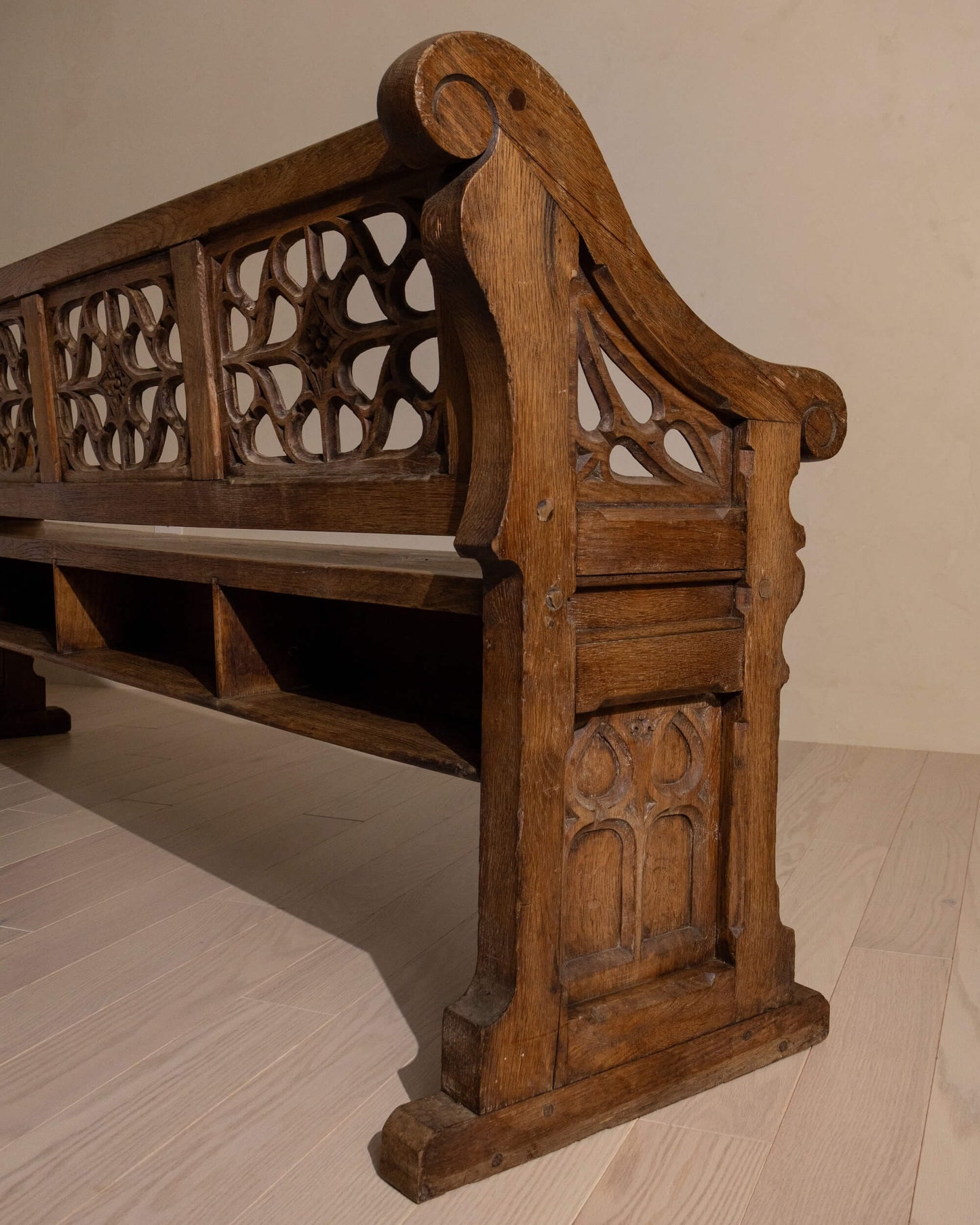 19th-Century Oak Gothic Revival Church Pew