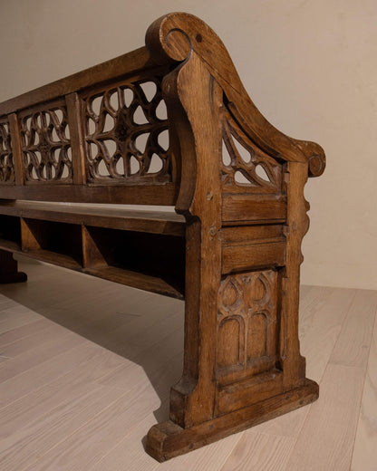 19th-Century Oak Gothic Revival Church Pew